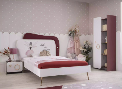 White Red Children's Room Set Children's Bed Bedside Table Cabinet Wood Furniture 3-piece